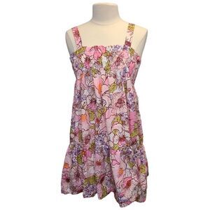 River Island Floral Babydoll Pink Tie Back Mini Sundress M